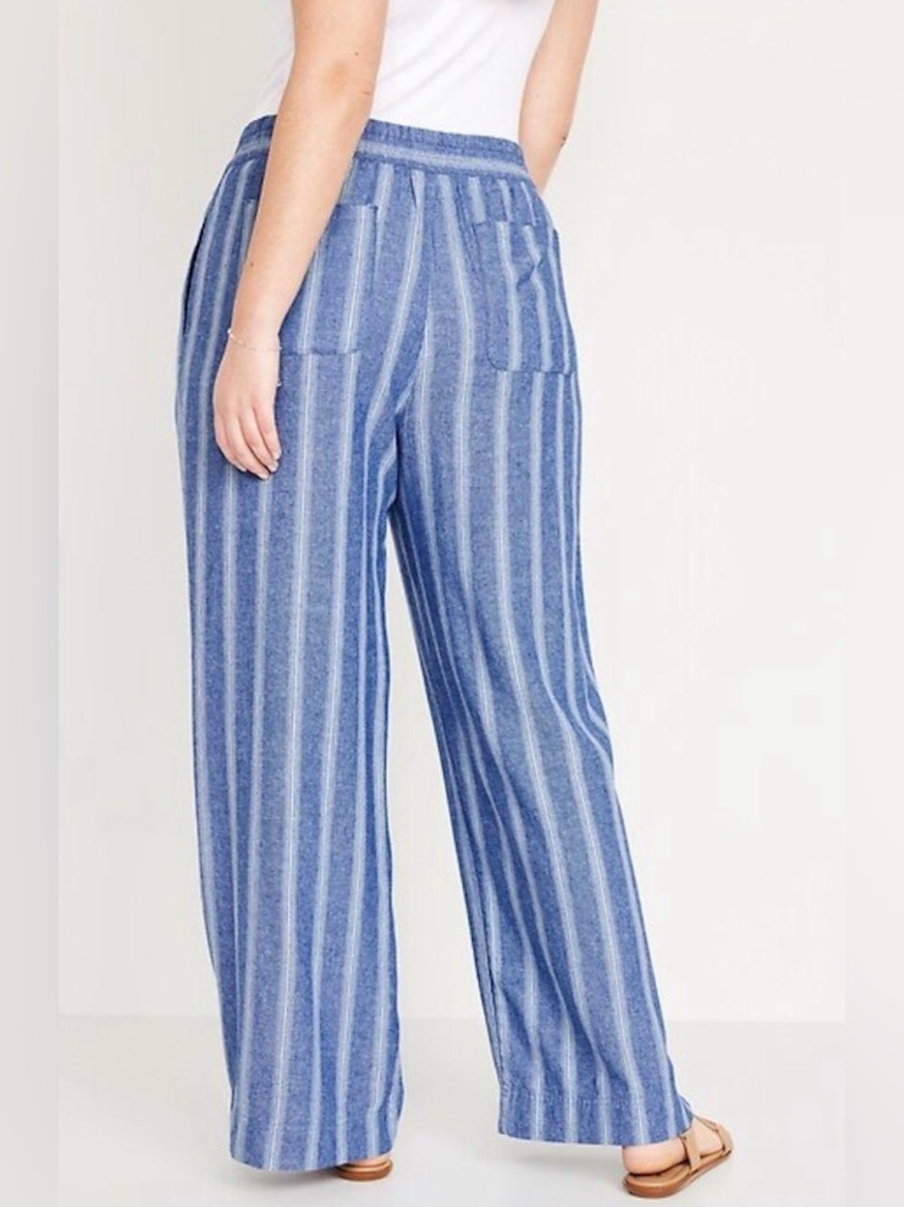 Old Navy Blue Striped Wide-Leg Linen Blend Pants